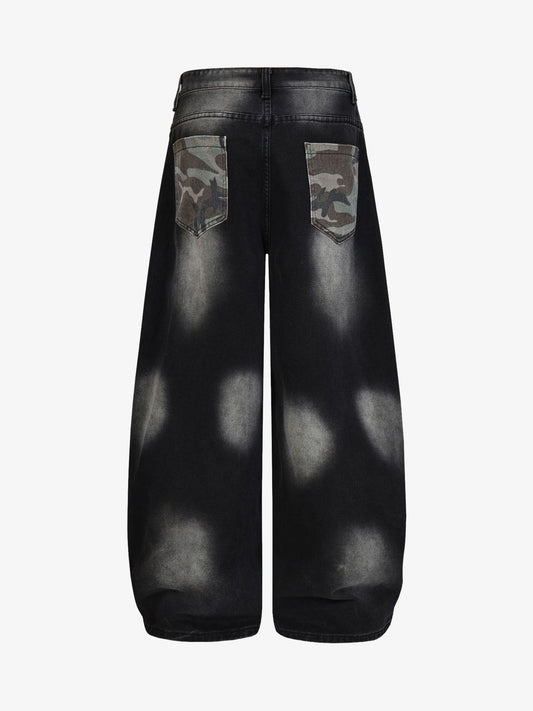 Butterfly Spray Graphic Camo Pocket Barrel Jeans