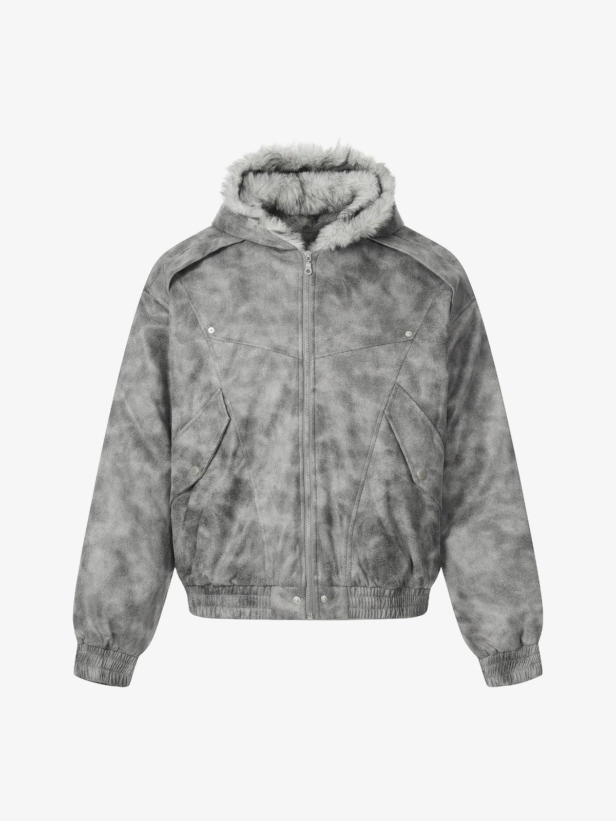 Stylish Tie-Dye Bomber Jacket with Faux Fur Hood for Winter and Fall 