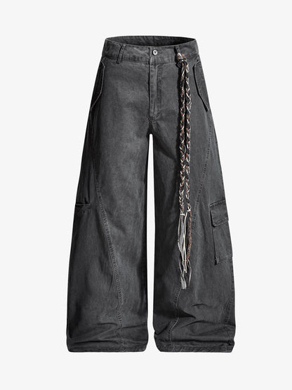 Washed Cargo Webbing Baggy Pants 