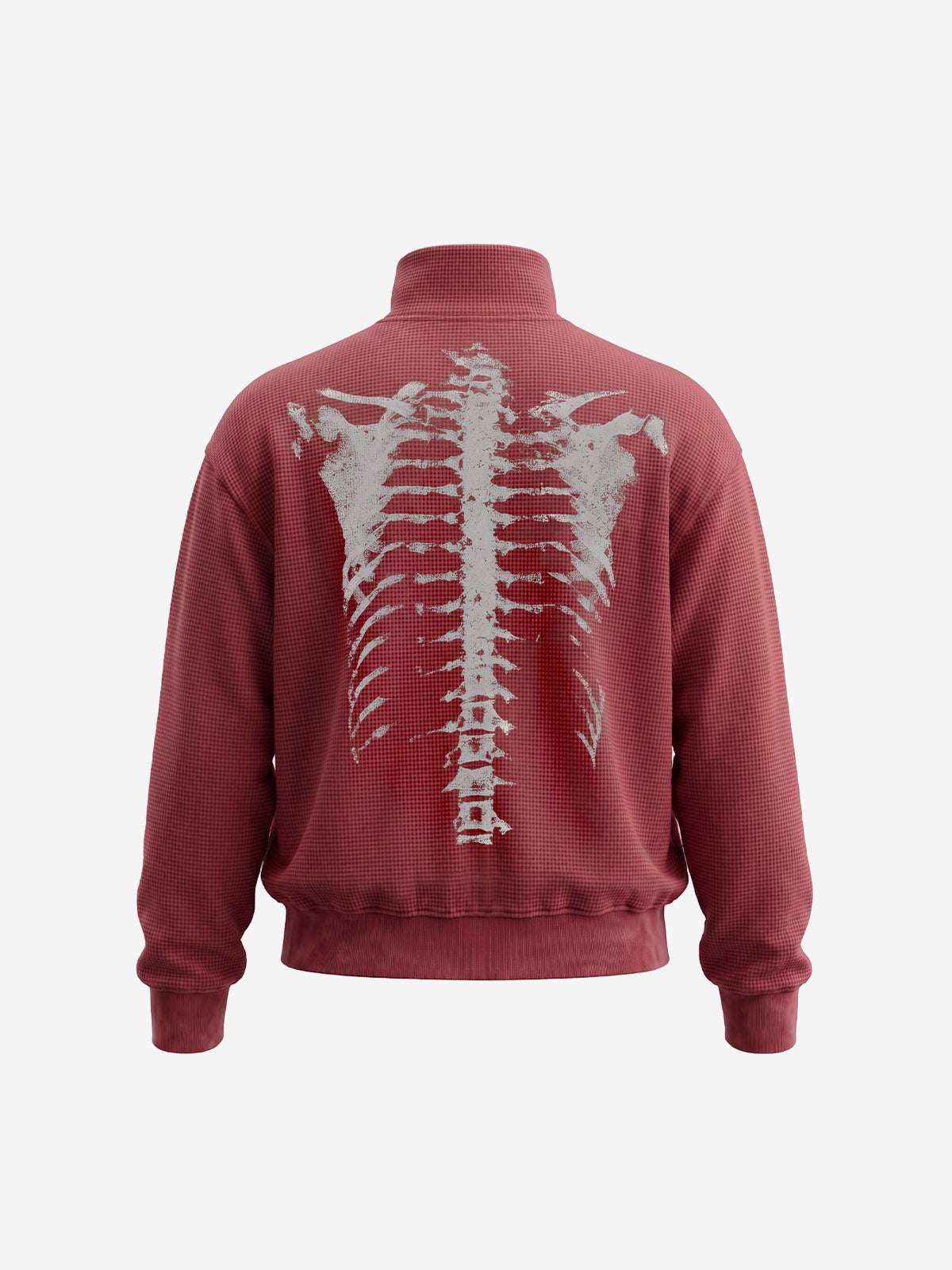 Skull Graphic Waffle Double-Zip Stand-Collar Sweatshirt
