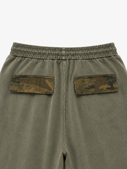 Camo Paneled Distressed Cropped Sweatpants