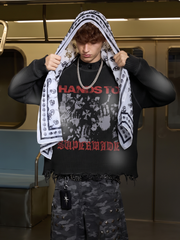 Dark Graphic Distressed Knit Sweater