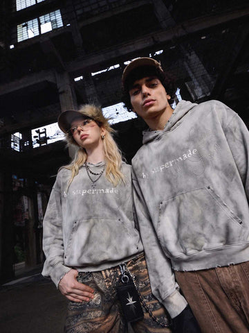 Music Note DVD Graphic Rhinestone Splatter-Wash Sweatshirt