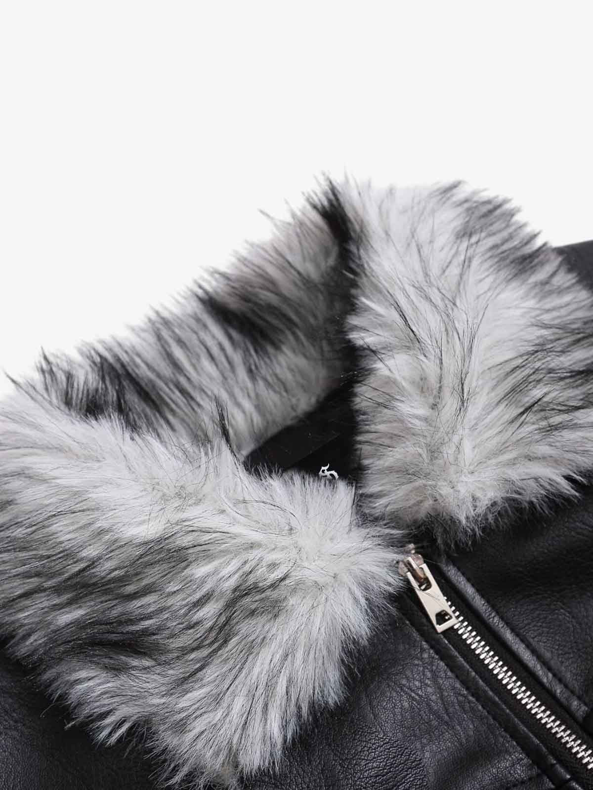 Street Fur-Trim Collar Leather Bomber Jacket 