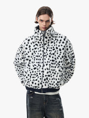 Reversible Spotted Leopard Stand-Collar Fleece Coat