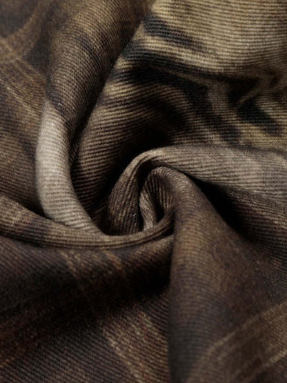 Plaid Leopard Print Cargo Barrel Jeans