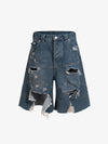 Distressed Raw Hem Denim Shorts