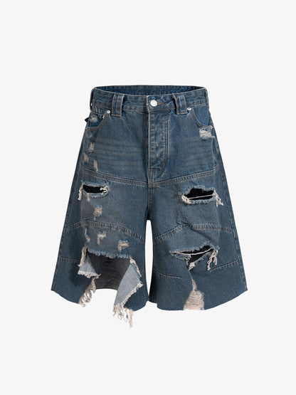 Distressed Raw Hem Denim Shorts