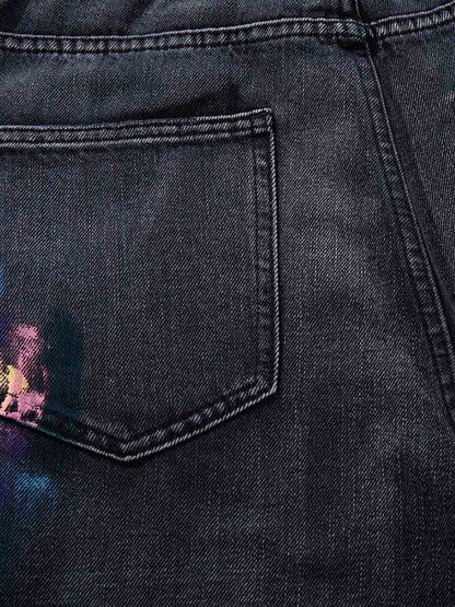 Retro Distressed Colorful Graffiti Art Print Jeans 