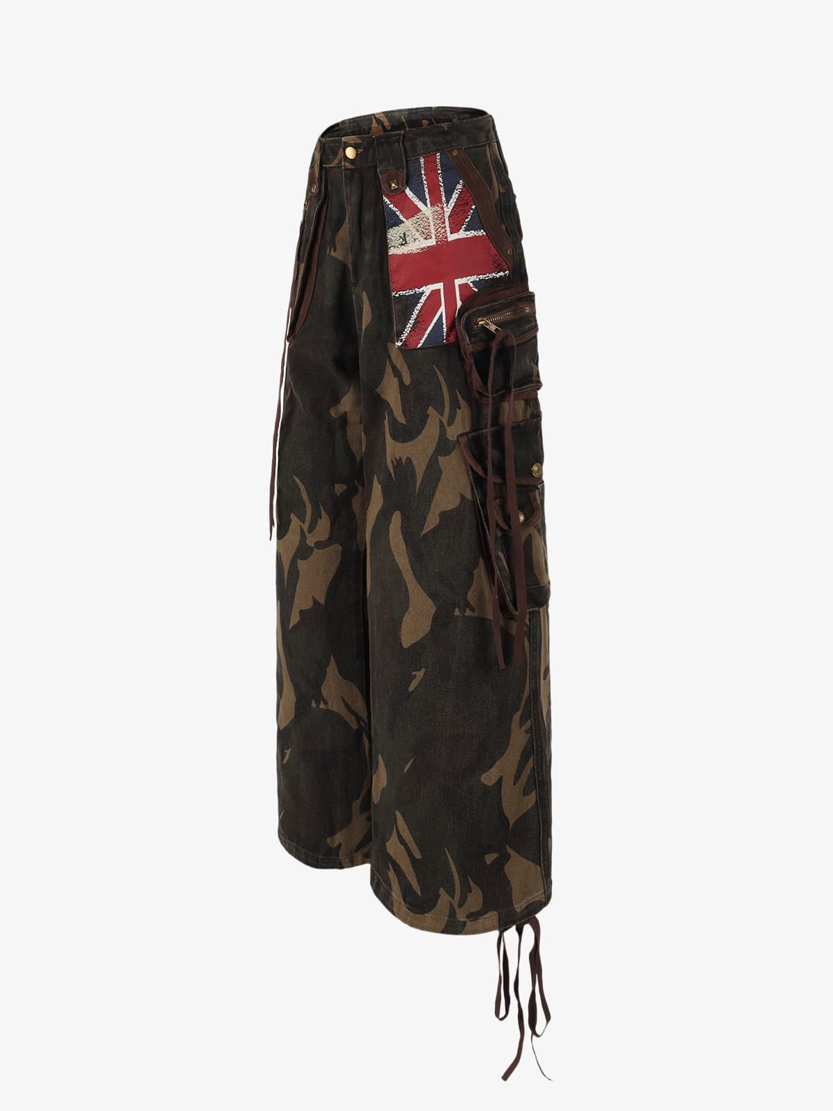 Retro Union Flag Patch Camouflage Cargo Pants 
