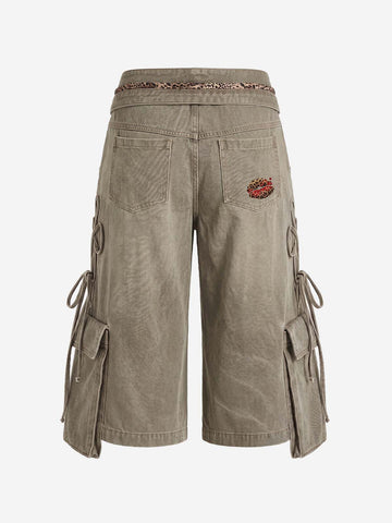 Turned-Waist Utility Wide-Leg Jeans