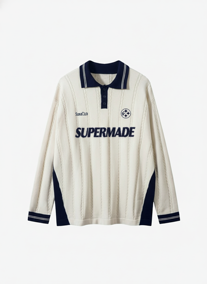 Retro College Polo Collar Knit Sweater 