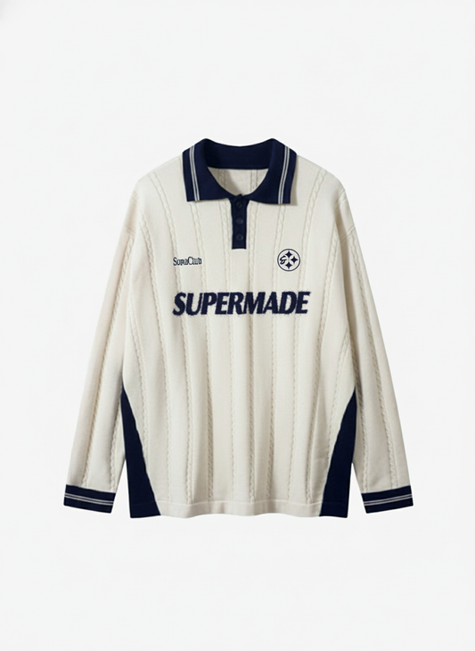 Retro College Polo Collar Knit Sweater 