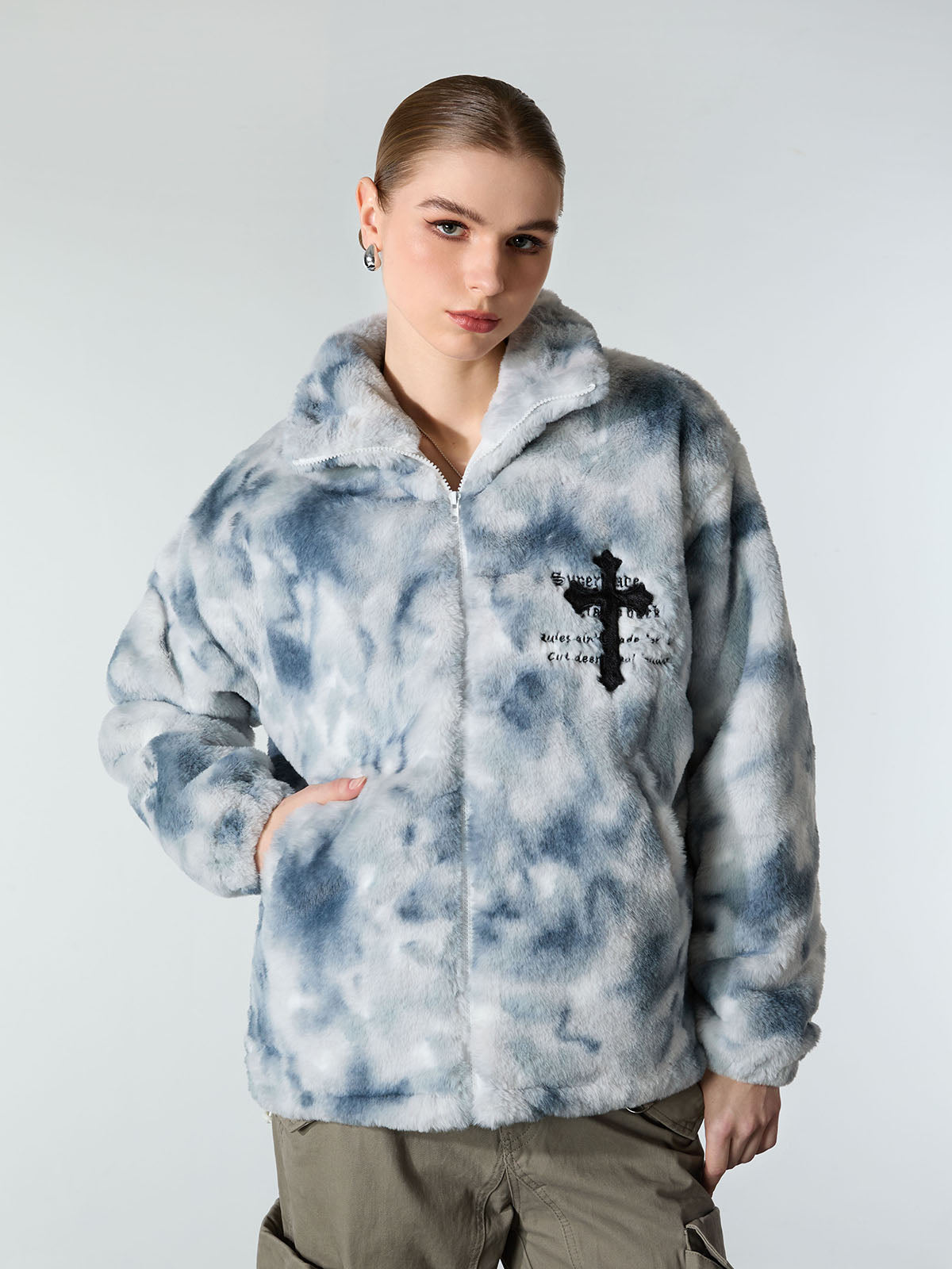 Heavy-Duty Faux Lambswool Tie-Dye Urban Jacket - 1558 