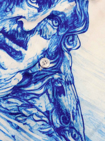 Blue Sketch Mythological Camp Collar Boxy Shirt 