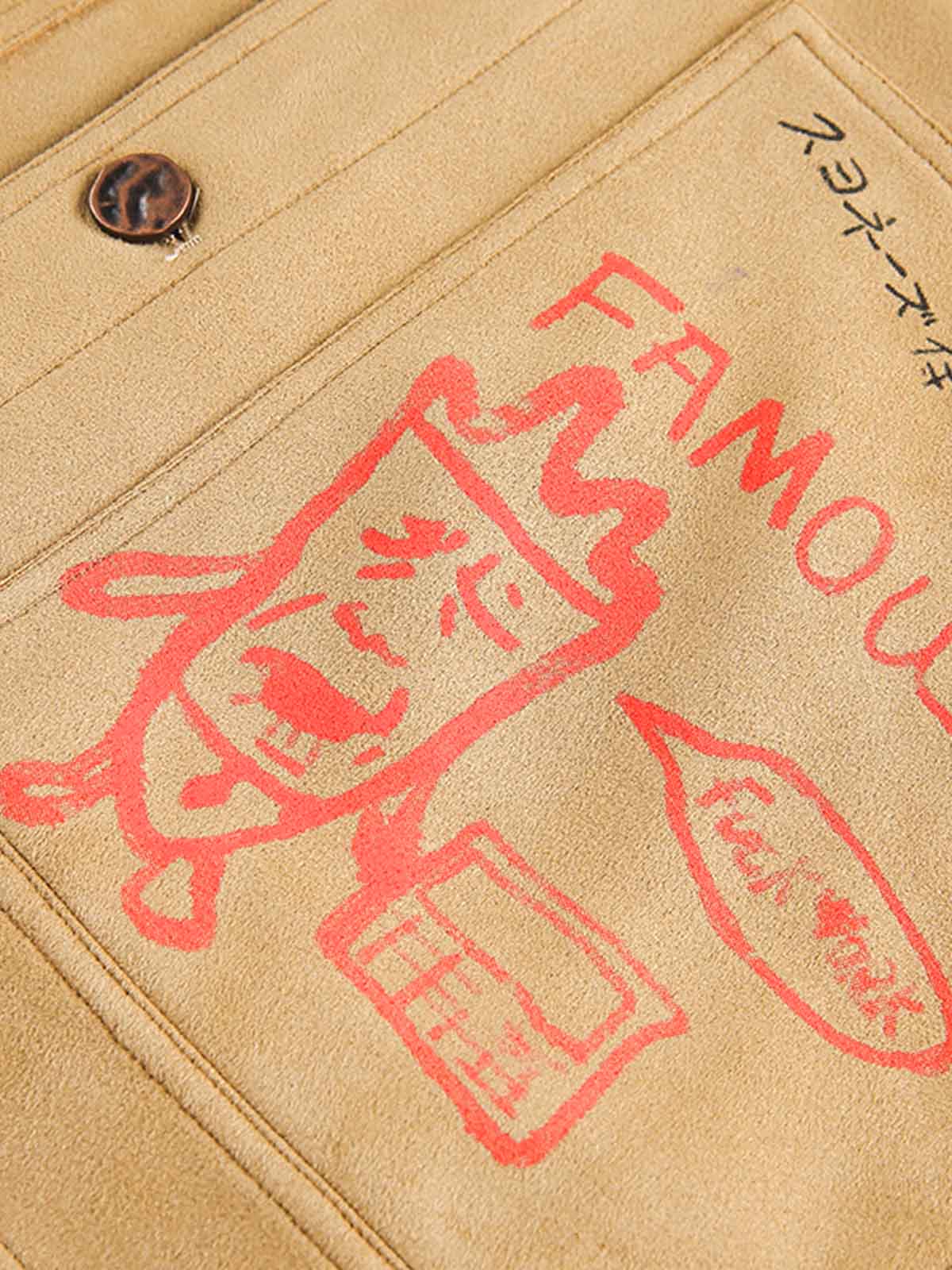 Suede Retro Graffiti Multi-Pocket Workwear Jacket 