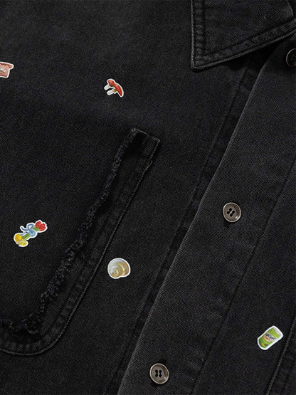 Vintage Sticker Washed Denim Jacket 