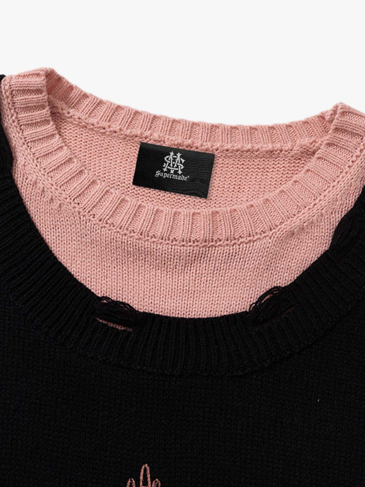Faux Two-piece Distressed Totem Sweater 