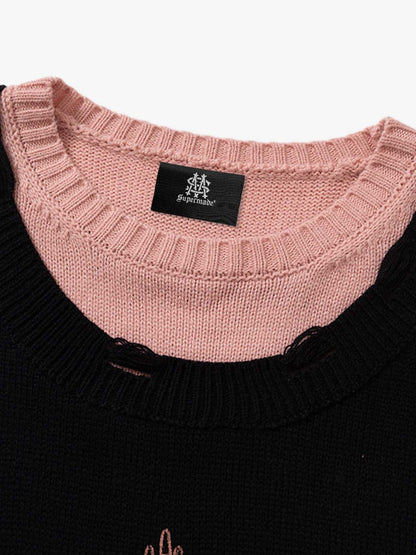 Faux Two-piece Distressed Totem Sweater 
