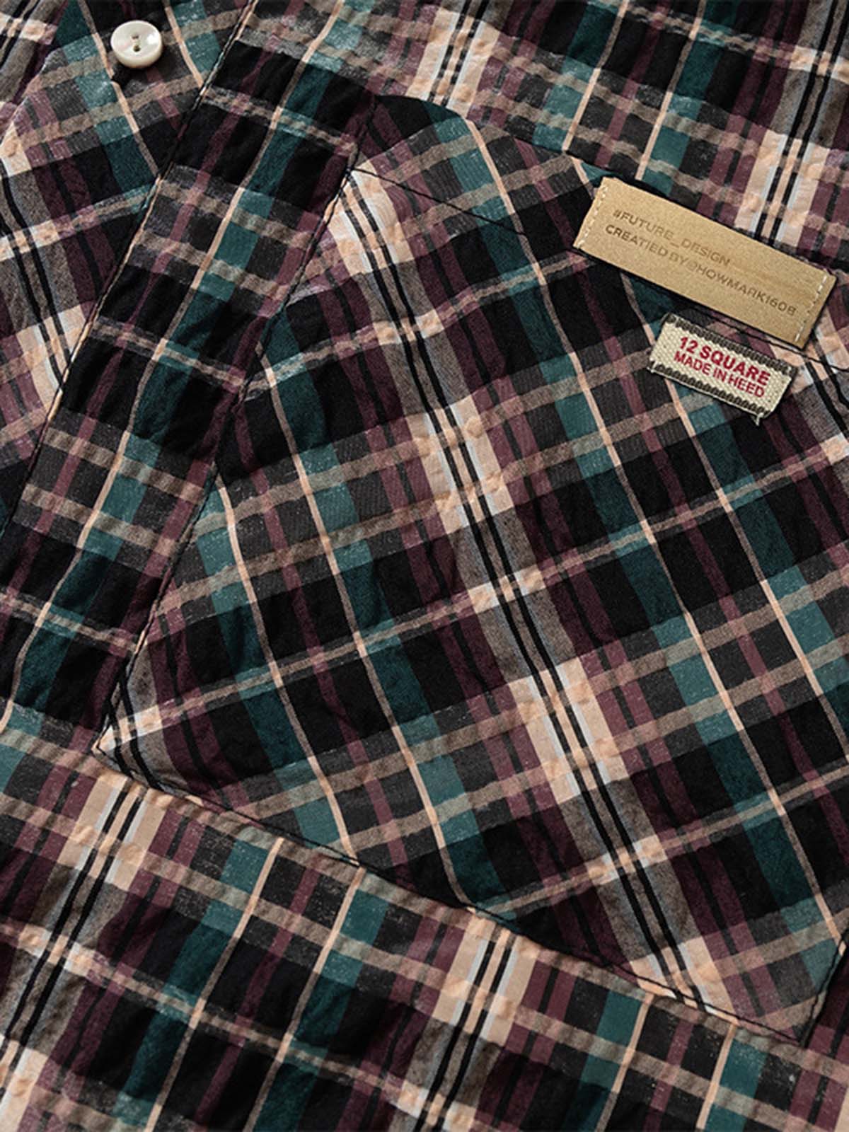 Retro Plaid Patchwork Hooded Work Shirt 