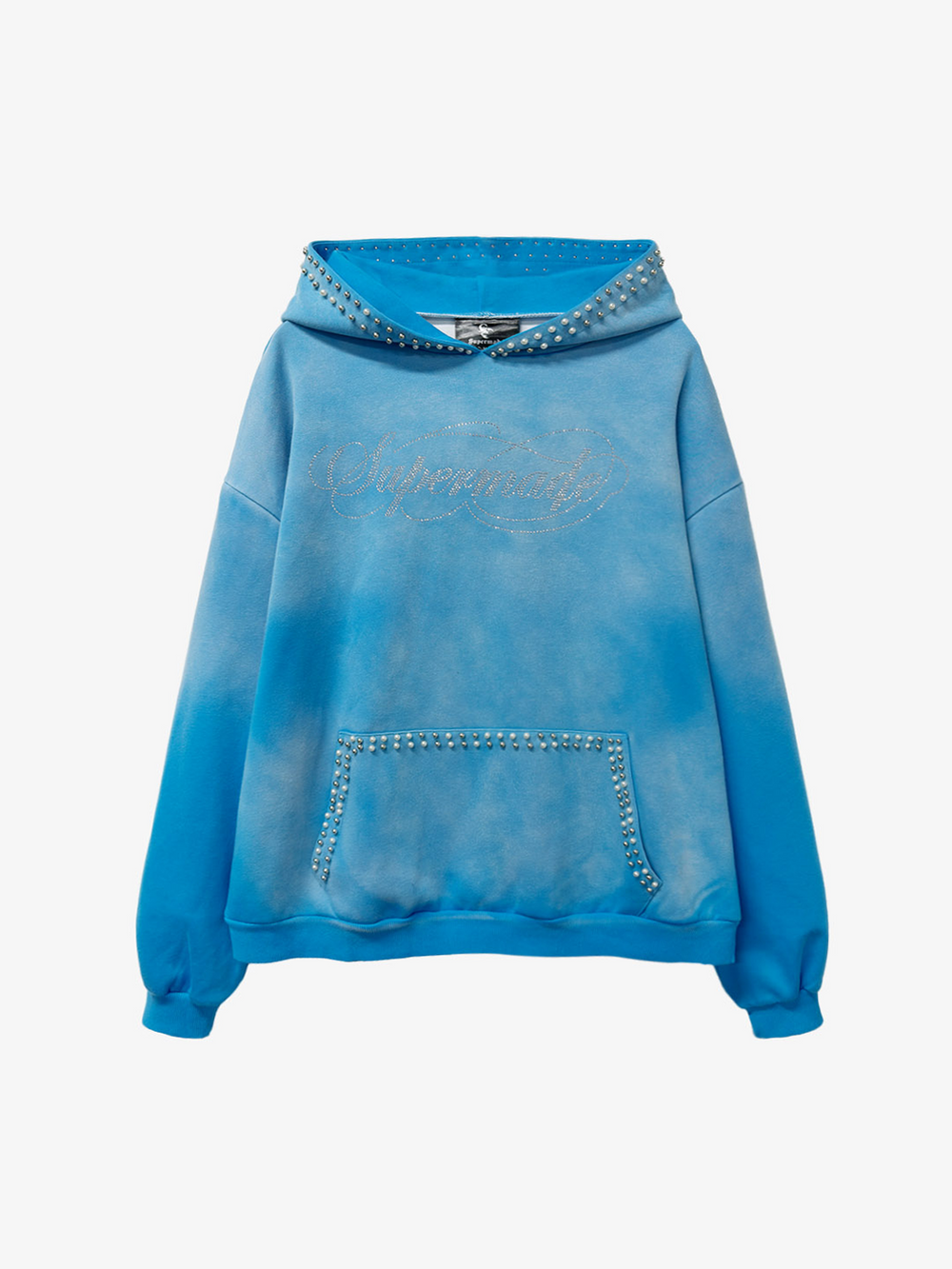 グラデーションウォッシュ加工 ラインストーン＆パール付きダメージ加工フーディー