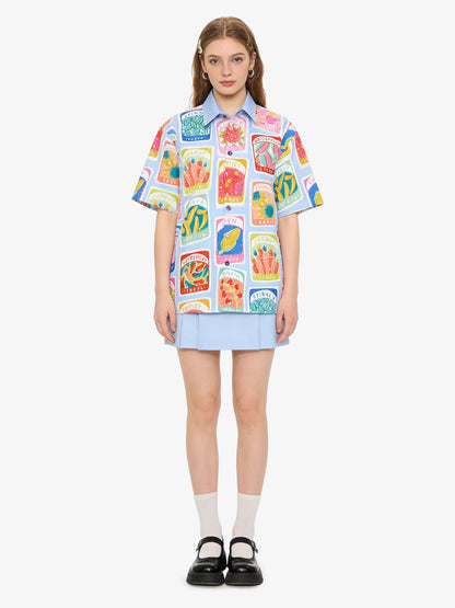 Vintage Seed Packet Camp Collar Boxy Shirt 