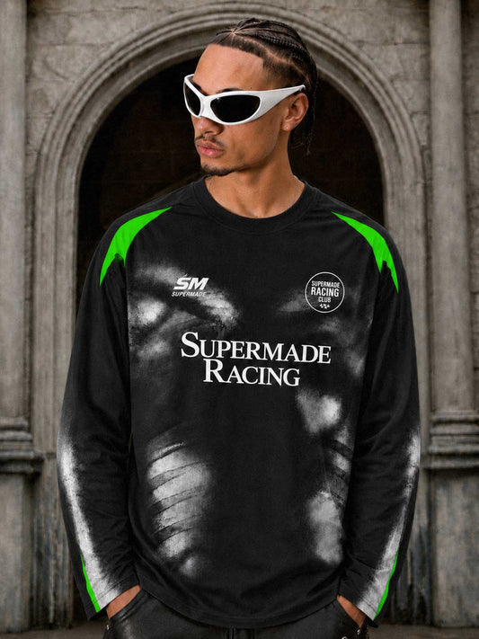 Langarmshirt mit Totenkopf-Grafik und mehrlagigem Rennlogo