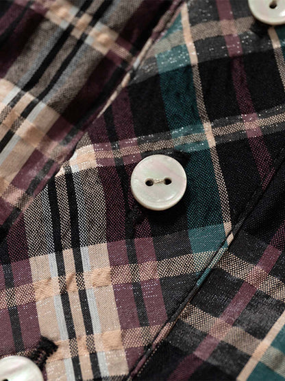 Retro Plaid Patchwork Hooded Work Shirt 