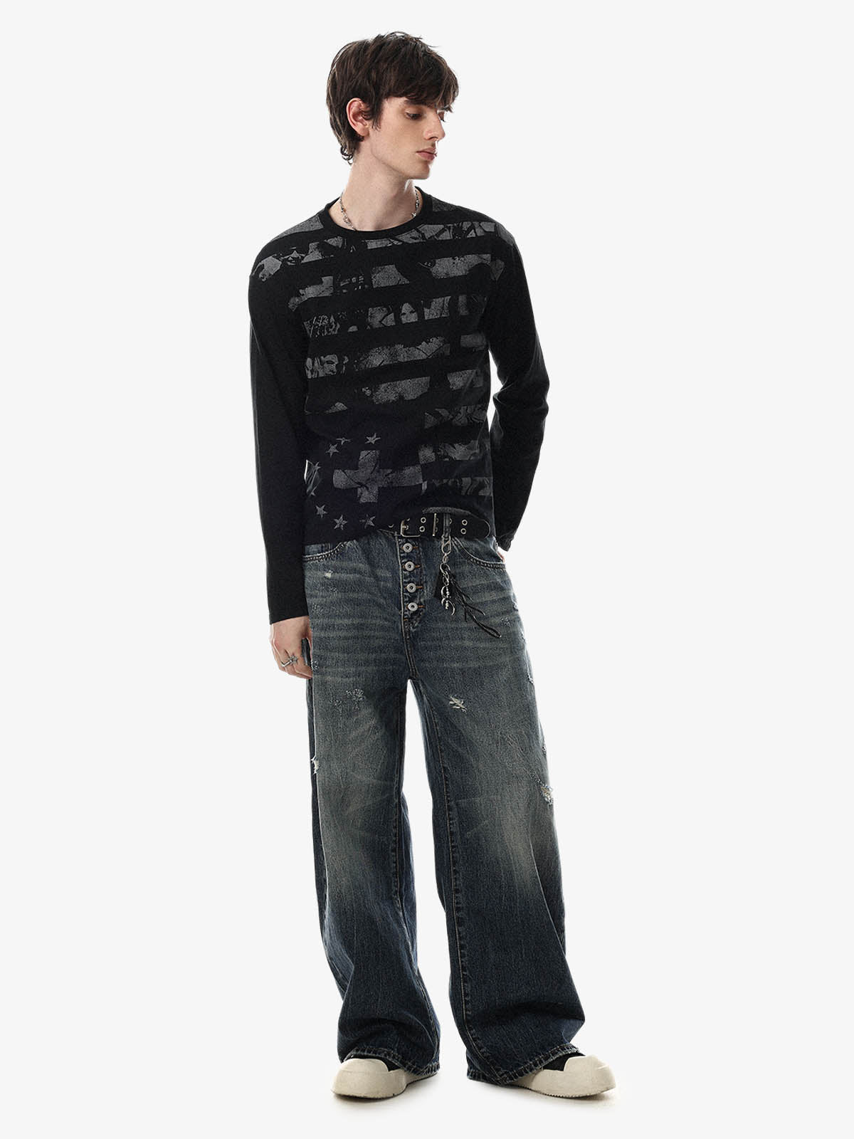Paint Splatter Striped Long Sleeve Tee
