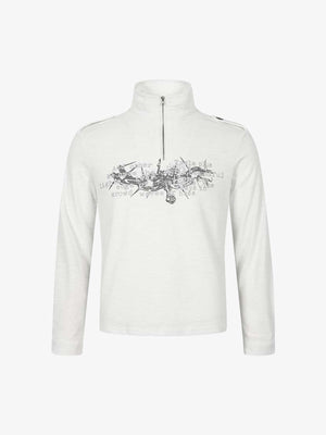 Letter Graphic Half-Zip Stand-Collar Long Sleeve Tee