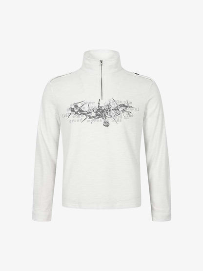 Letter Graphic Half-Zip Stand-Collar Long Sleeve Tee
