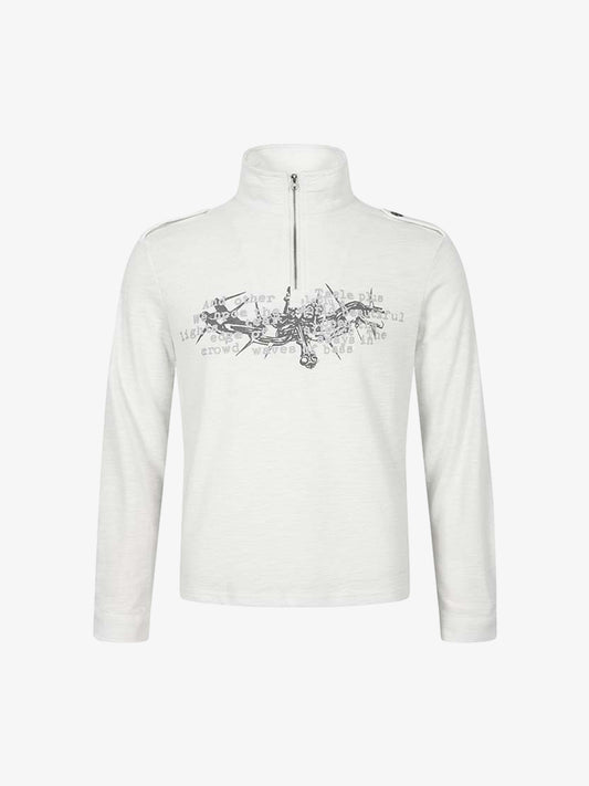 Letter Graphic Half-Zip Stand-Collar Long Sleeve Tee