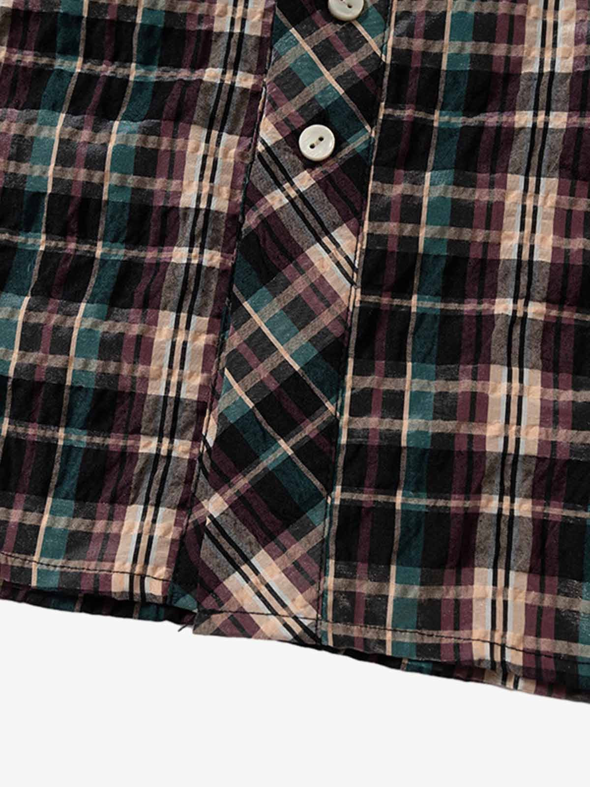 Retro Plaid Patchwork Hooded Work Shirt 