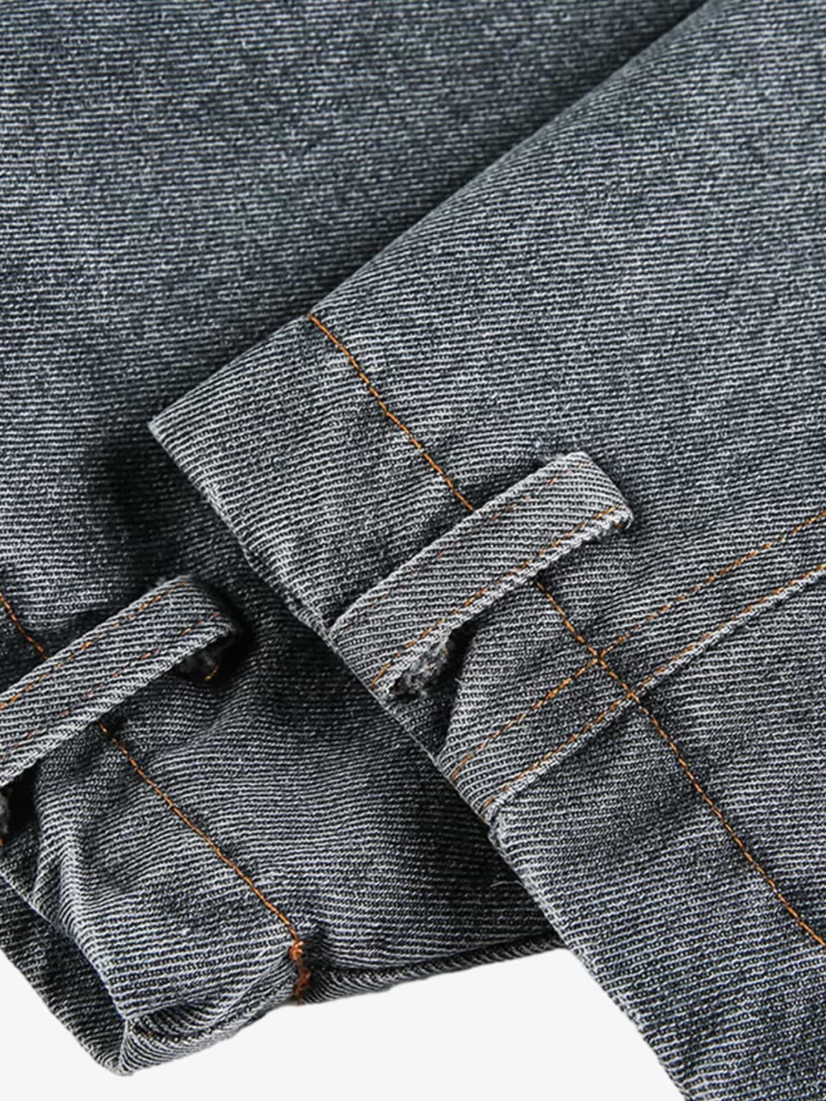 Vintage Washed Functional Faux Two Piece Work Denim Jacket 