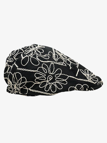 Floral Embroidered Cotton Flat Cap 