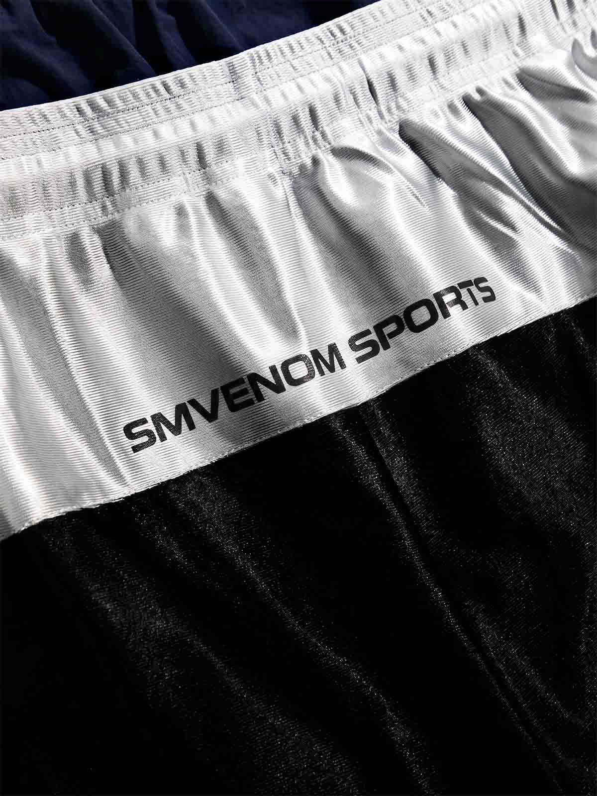 Glossy Silver-Grey Patchwork Double-Waist Track Pants