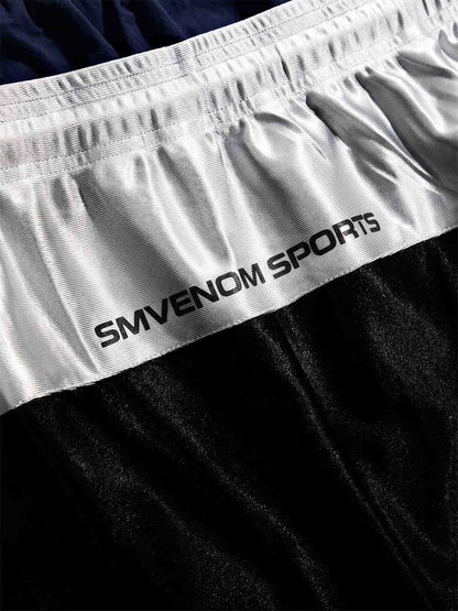 Glossy Silver-Grey Patchwork Double-Waist Track Pants