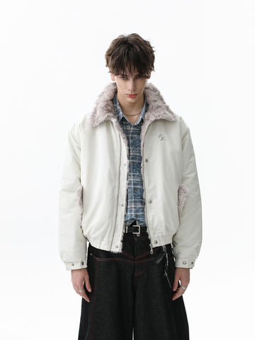 Faux Fur Collar Zipper Padded Bomber Jacket 