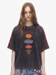 Washed Moto Graphic Distressed Raglan T-Shirt 