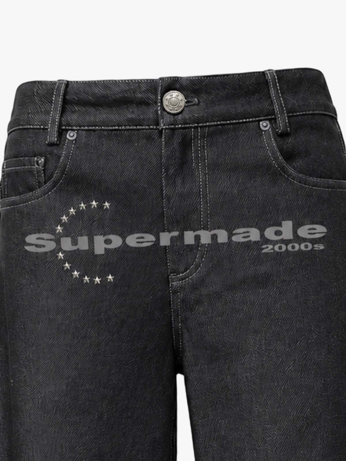 Black Curved Blade Jeans with Star Rivets