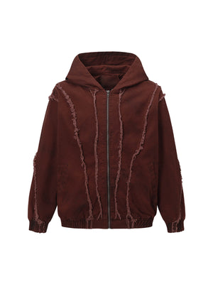 Thesupermade Washed Distressed Fur Hooded Jacket 
