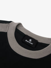 Faux Suede Paneled Embroidered Long Sleeve Tee