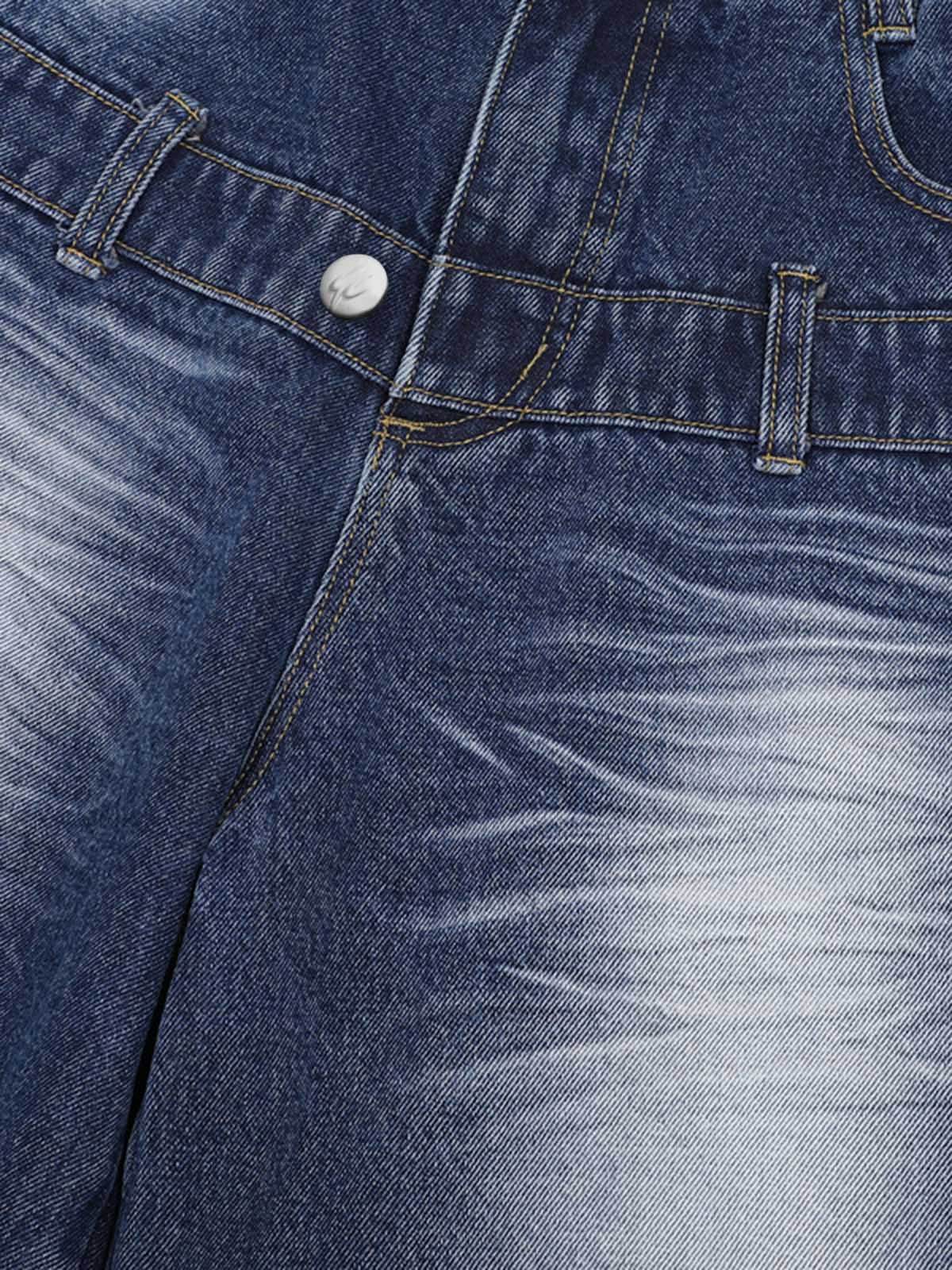 Distressed Washed Workwear Denim Shirt And Jorts Set 
