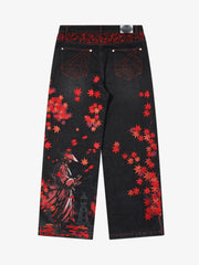 American Retro Red Maple Leaf Heavy-duty Jeans
