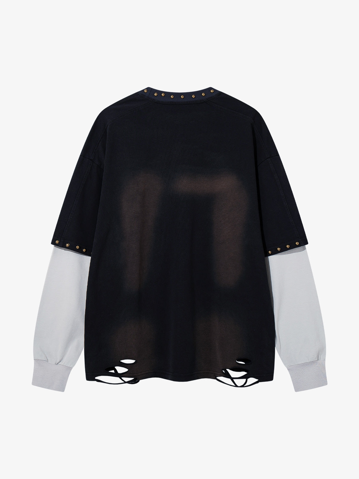 Flame Graphic Studded Distressed Patchwork Long Sleeve Tee