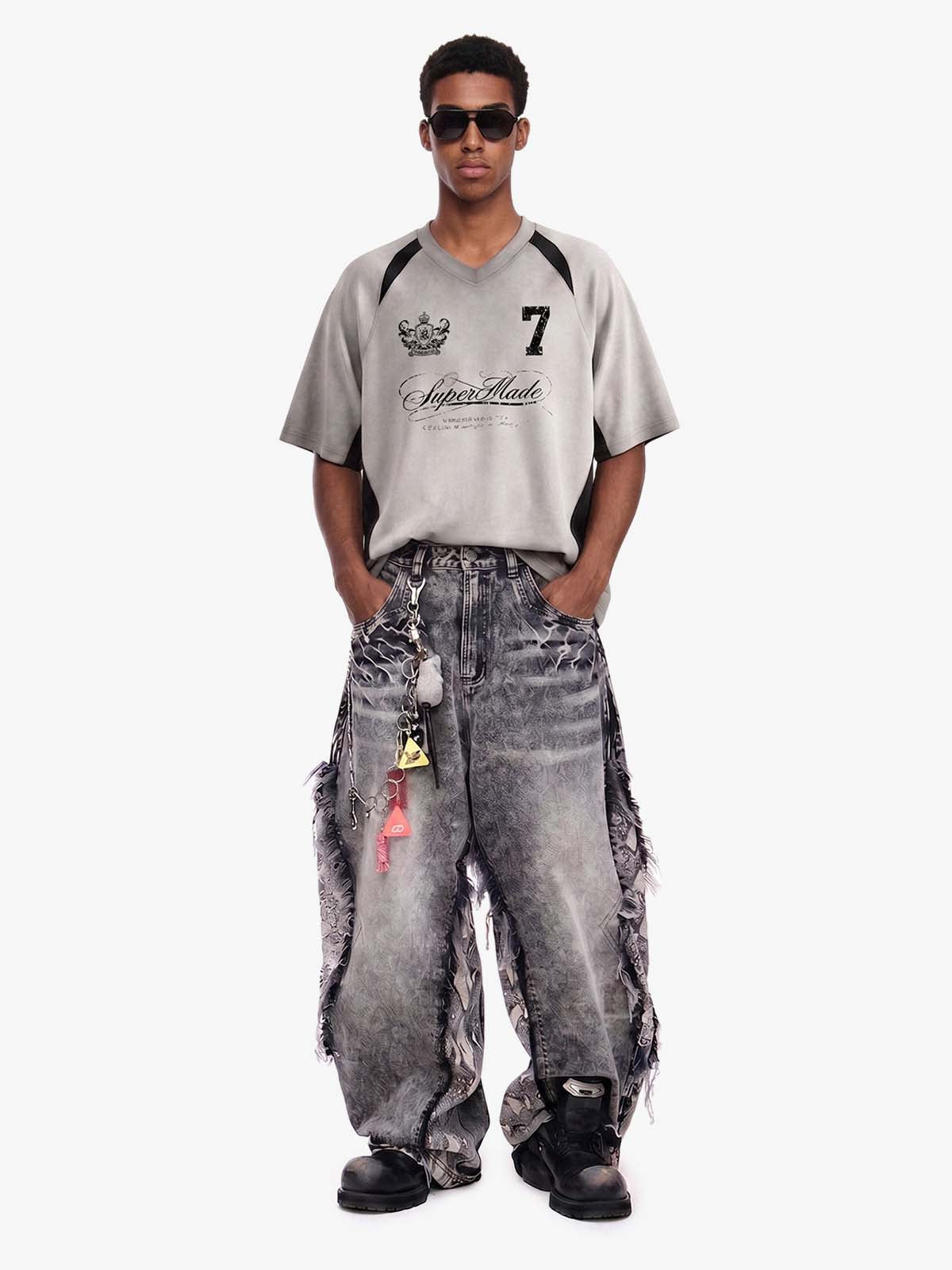 Faux Suede Panel Graphic T-Shirt 