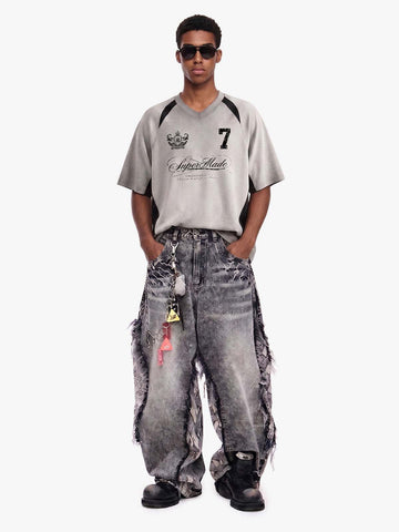 Faux Suede Panel Graphic T-Shirt 