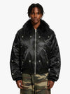 Detachable Faux Fur Collar Glossy Padded Bomber Jacket
