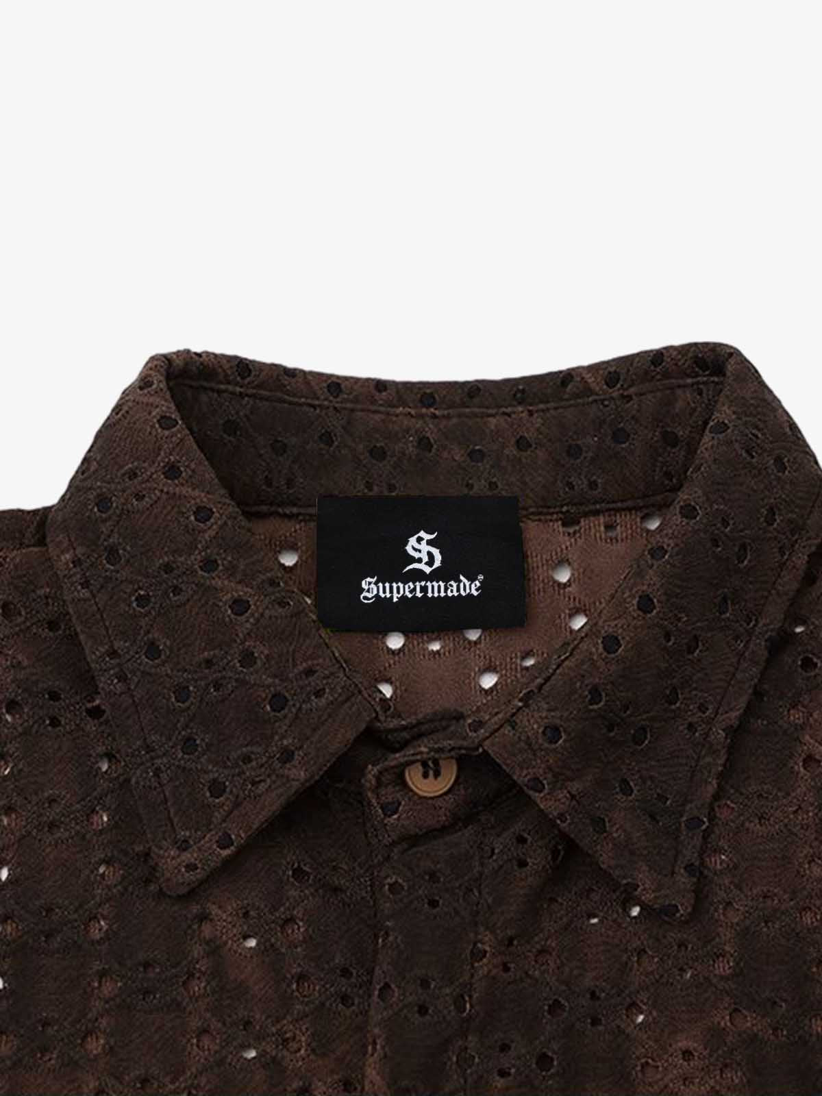 Perforated Acid-Wash Short Sleeve Shirt 