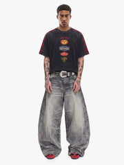 Washed Moto Graphic Distressed Raglan T-Shirt 